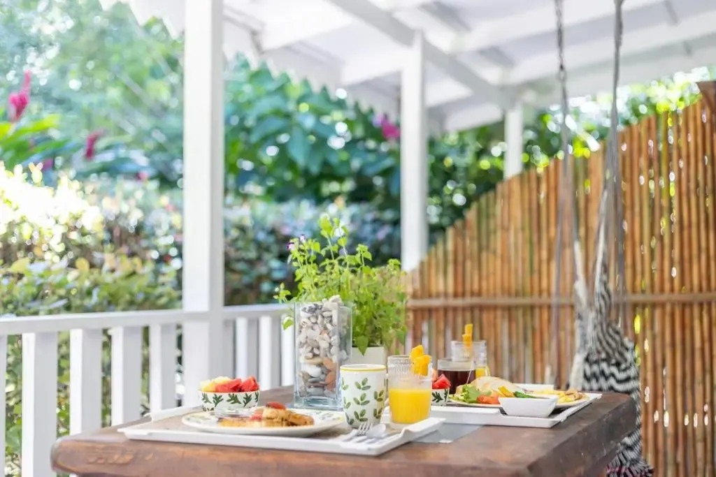 Breakfast table at Ecuador Surf Camp in Montanita, fresh food before the morning surf session